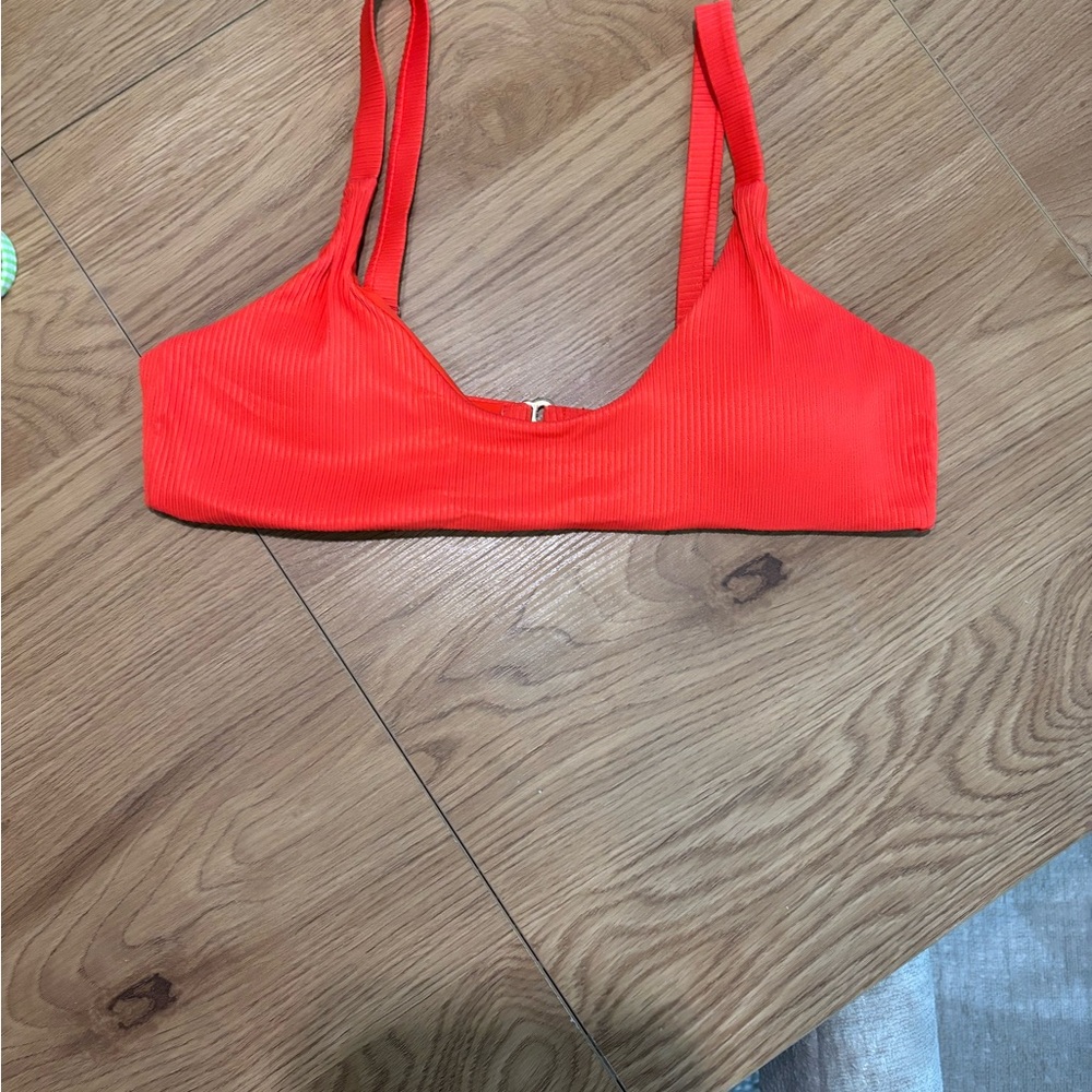 Vibrant Red Ribbed Bikini Top